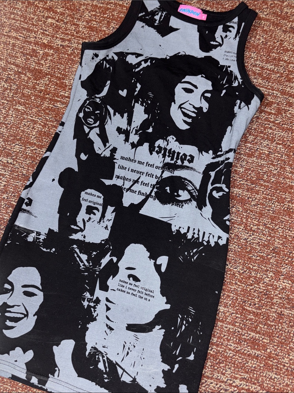 Edikted dress monochrome graphic tight bodycon mini dress original face print Xs